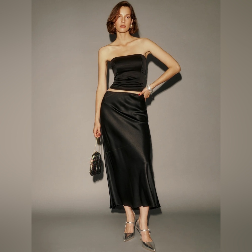 Reformation Layla Silk Skirt Black - Size 10